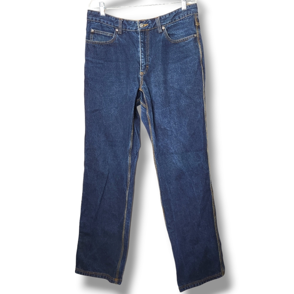 Duluth Trading Co Heavy Duty Work Jeans Dark Wash Straight Relaxed Leg Sz 34x36